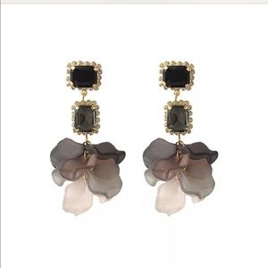 Beautiful 2” Rhinestone and Acrylic Petal Earrings
